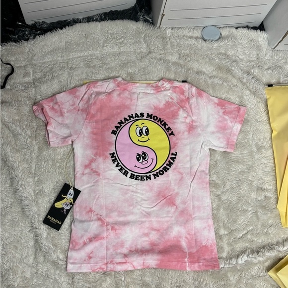 Bananas Monkey Pink and White Tye Dye Tee. NWT. Various Sizes Youth 3, 5 & 6 - Picture 3 of 5